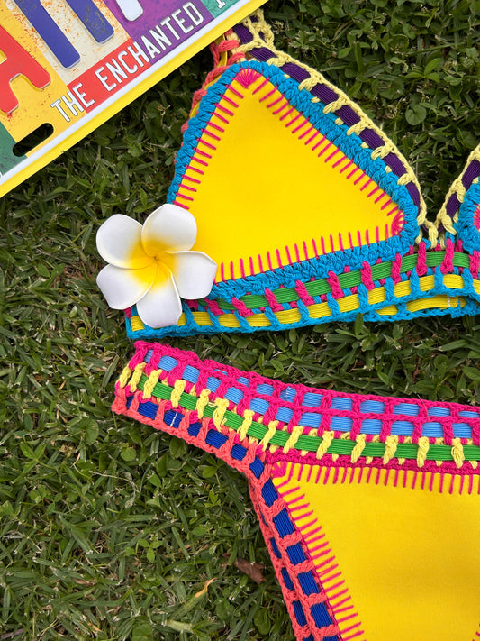 Folklor | Bikini Crochet Amarillo y Blanco Reversible