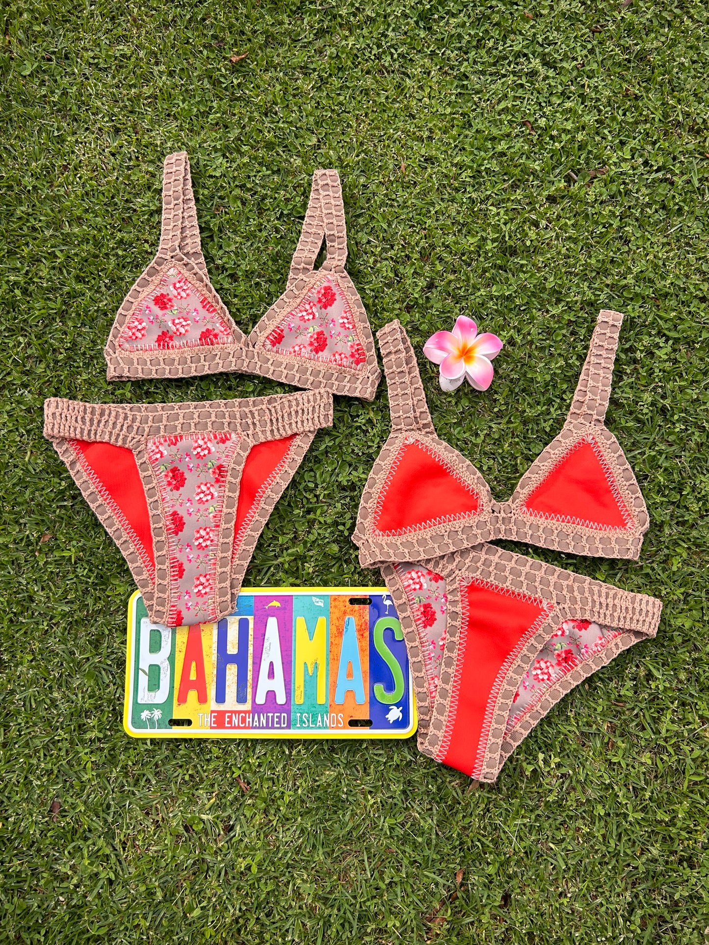 Folklor | Bikini Crochet Print Floral Reversible a Coral
