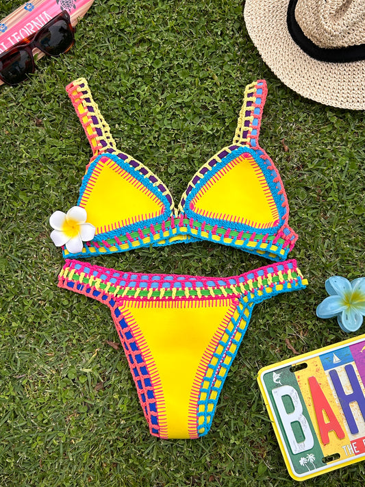 Folklor | Bikini Crochet Amarillo y Blanco Reversible