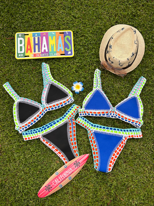 Folklor | Bikini Crochet Azul Reversible a Negro